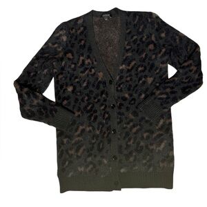 Ann Taylor Brown Black Animal Print V-Neck Cardigan Sweater Size M